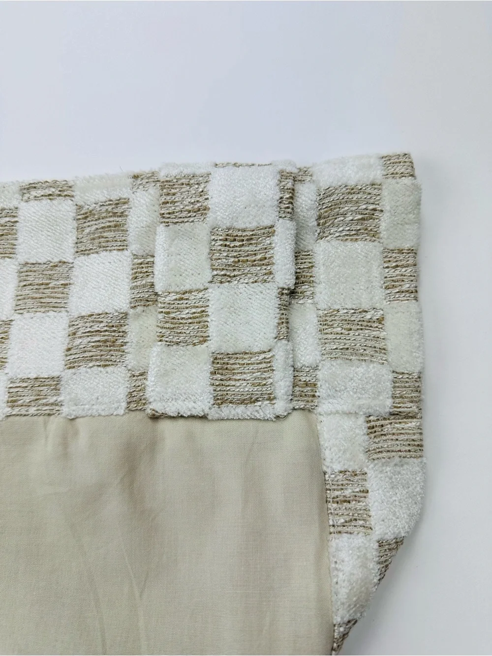 Anthropologie Carmine Woven Checkered Curtain Panel Neutral 50x63 inches